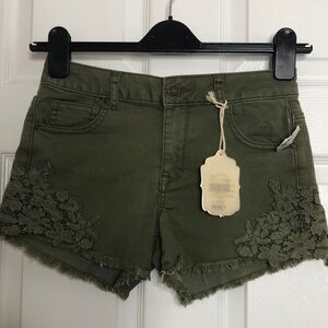 Altard State Shorts Olive Green Appliqué Cut Off Shorts 25
